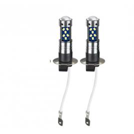 Set 2 becuri auto led h3 cu lupa, 60w, 27 smd, 12v, 6000k, bzrsh