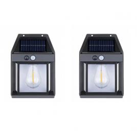 Set 2x lampa solara led de perete cu senzor de miscare, 3 moduri de iluminare, bzrsh, lumina calda