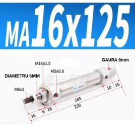 Cilindru pneumatic otel inoxidabil diametru cilindru 16mm cursa de 125mm ma16x125 ch156