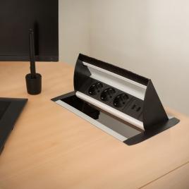 Bloc multipriză incorporabil, rabatabil 3 prize + 2 x usb, 2,1a