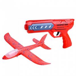 Pistol interactiv de jucarie lansator de avion , durabil si rezistent la impact, rosu