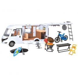 Rulota dickie toys camper hymer camping van class b cu figurina si accesorii