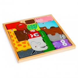Set puzzle 14 figurine in forma de animale din lemn ecotoys 3002