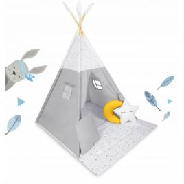 Cort de joaca pentru copii cu salteluta si 3 pernite nukido 116 x 116 x 165 cm - gri