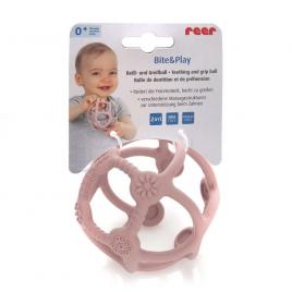 Jucarie pentru dentitie si minge 2in1, silicon, roz, 0 luni+, reer bite&play 79284
