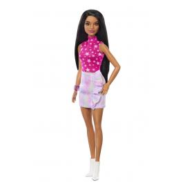 Papusa barbie fashionistas bruneta cu top cu stelute