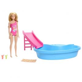 Set papusa barbie blonda cu piscina
