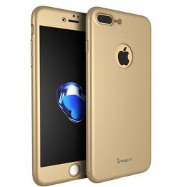 Husa Full Cover 360? fata + spate + geam sticla IPAKY pentru Apple iPhone 7 Plus auriu
