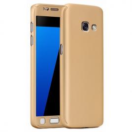 Husa Full Cover  360fata + spate + geam sticla pentru Samsung Galaxy A3 (2017) Gold