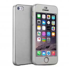 Husa Full Cover  360 (fata + spate + geam sticla) pentru iPhone 5 / SE / 5S Silver