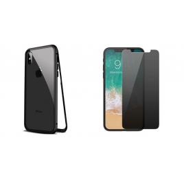 Husa Apple iPhone XS Magnetica cu spate din sticla securizata si folie privacy pentru ecranPerfect Fit