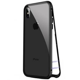 Husa Apple iPhone X Magnetica  360grade BlackPerfect Fit cu spate de sticla securizata premium + folie de sticla gratis