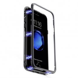 Husa magnetica cu spate din sticla cu rama metalica Iphone 7 Plus / 8 Plus - Negru