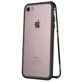Pachet Valentines Day Doua Huse Apple iPhone 7 Magnetice Full Cover Black cu spate de sticla securizata premium + doua folii de sticla