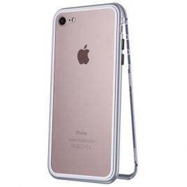 Pachet Valentines Day Doua Huse Apple iPhone 7 Plus Magnetice Full Cover Silver cu spate de sticla securizata premium + doua folii de sticla