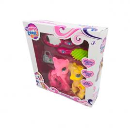 Set figurine Ponei , My horse lovely, 2 ponei si accesorii, roz/galben, +3, slp21