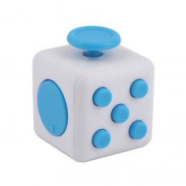 Cub antistres, Fidget cube, alb-albastru, 3x3x3 cm