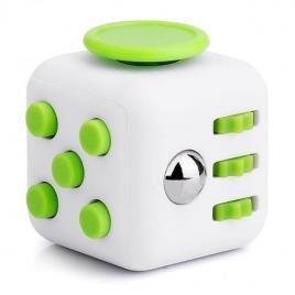 Cub antistres, Fidget cube, alb-verde, 3x3x3 cm