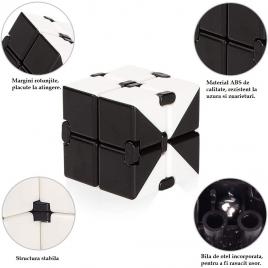 Cub rubik senzorial antistres, Infinity Magic Cube, alb-negru, 4x4x4 cm