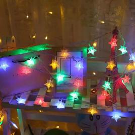Instalatie de Craciun, stele luminoase, 20 beculete multicolore, 4 m, fir transparent