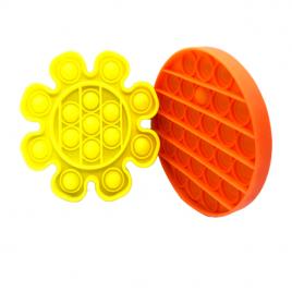 Set 2 Jucarii senzoriale Push Pop Bubble Fidget, Pop it,  forma de cerc portocaliu si floare galbena 12.5 cm