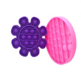 Set 2 Jucarii senzoriale Push Pop Bubble Fidget, Pop it, forma floare/cerc Mov/Roz 12.5 cm