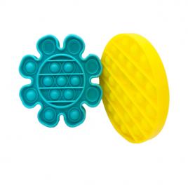 Set 2 Jucarii senzoriale Push Pop Bubble Fidget, Pop it, forma floare/cerc verde/galben 12.5 cm