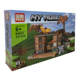 Set de constructie cu minifigurine, casa si pisica si 231 piese Minecraft, slp21,+6 ani