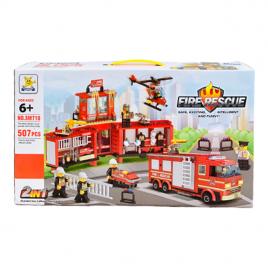 Set de constructie tip lego, statie de pompieri, 507 piese, tqs11, +6 ani