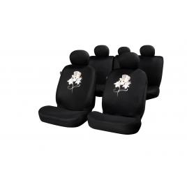 Huse scaunee auto rose & skull , fata + spate compatibile cu modelele cu airbag in scaune kft auto