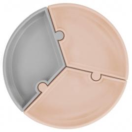 Farfurie pentru copii puzzle minikoioi 100% premium silicone bubble beige/powder grey