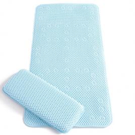 Set covoras antiderapant si genunchiera pentru baie bleu clevamama