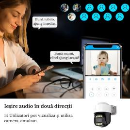 Camera de Supraveghere Ultra HD 4K/2K Exterior/Interior, Wi-Fi 2.4Ghz si 5Ghz, 360°, Rezistenta la Apa, Vedere Nocturna, LED, Detectarea Miscarii si a Persoanelor cu Inteligenta Artificiala, Stocare SD Card, Stocare Cloud, Conectare Telefon/PC, Alb