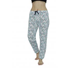 Pantaloni pijama dama din bumbac, imprimeu inimioare, alb S