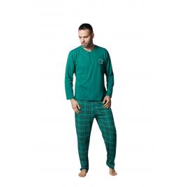 Pijama barbat, maneca lunga pantaloni lungi, verde 2XL bumbac