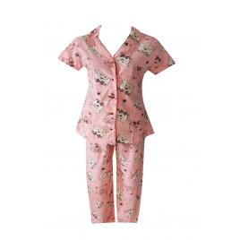 Pijama dama,camasa cu maneca scurta,pantalon lung,Roz pal,L,imprimeu ursuleti
