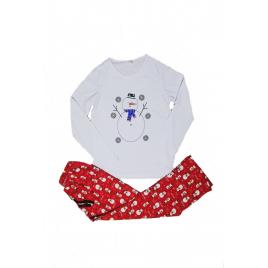 Pijama dama cu imprimeu om de zapada,100% bumbac,L,Rosu/Alb