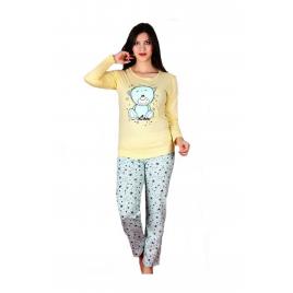 Pijama dama maneca lunga pantalon lung cu imprimeu ursulet Love culoare galben marime XL