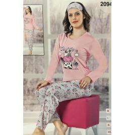Pijama dama maneca lunga pantaloni lungi,masca de dormit, cu imprimeu Cute Cows, culoare Roz,L