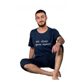 Pijamale barbati din bumbac, tricou, Bleumarin M
