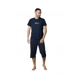 Pijamale barbati din bumbac, tricou, pantaloni trei sferturi, Bluemarin 2XL