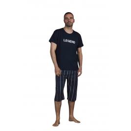 Pijamale barbati din bumbac, tricou, pantaloni trei sferturi, Bluemarin XL