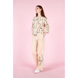 Compleu dama casual bluza cu maneca lunga, pantaloni lungi, bej S
