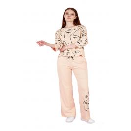 Compleu dama casual bluza cu maneca lunga, pantaloni lungi, bej XL