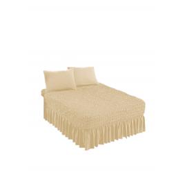 Husa Elastica si Creponata pentru Pat 2 Persoane, bej 220-280 cm