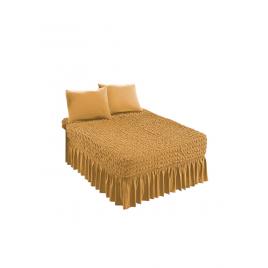 Husa Elastica si Creponata pentru Pat 2 Persoane, maro deschis 220-280 cm