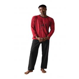Pijama barbat, maneca lunga pantaloni lungi, imprimeu text, rosu 2XL
