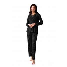 Pijama dama din Bambus, maneca lunga pantaloni lungi, Negru 2XL