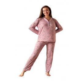 Pijama dama din Bambus, maneca lunga pantaloni lungi, Roz inchis 2XL