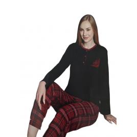 Pijama dama din Bambus, maneca lunga pantaloni lungi, negru 2XL